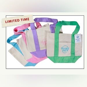 Trader Joes Mini Tote Pastel Canvas Bag Green, Pink, Purple, Blue